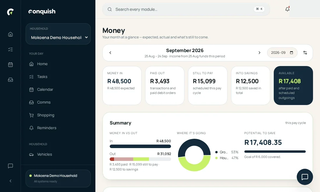 Money: Set the shape of your month shown in the Conquish app