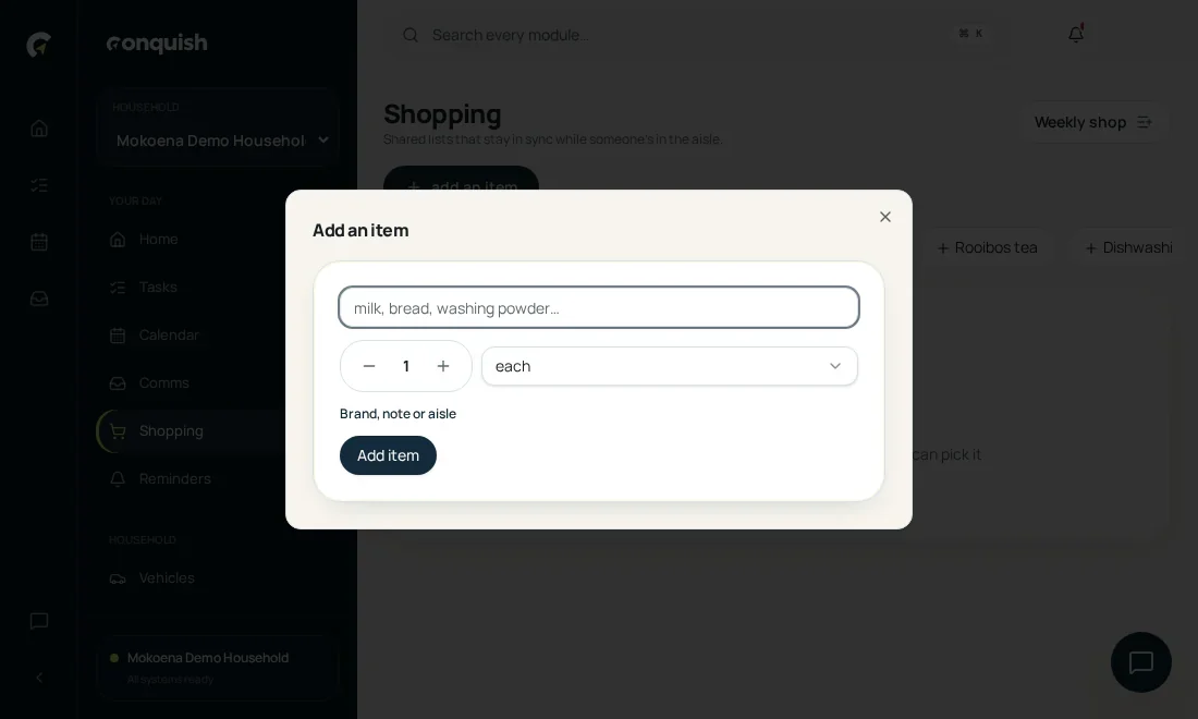 Shopping: It sorts itself into aisles shown in the Conquish app